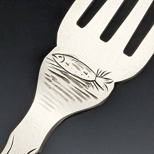 大約 1860 年英國古董銀盤魚餐具 5 對套裝在木盒中